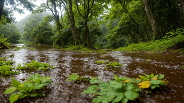 下雨天山间树林风景图片